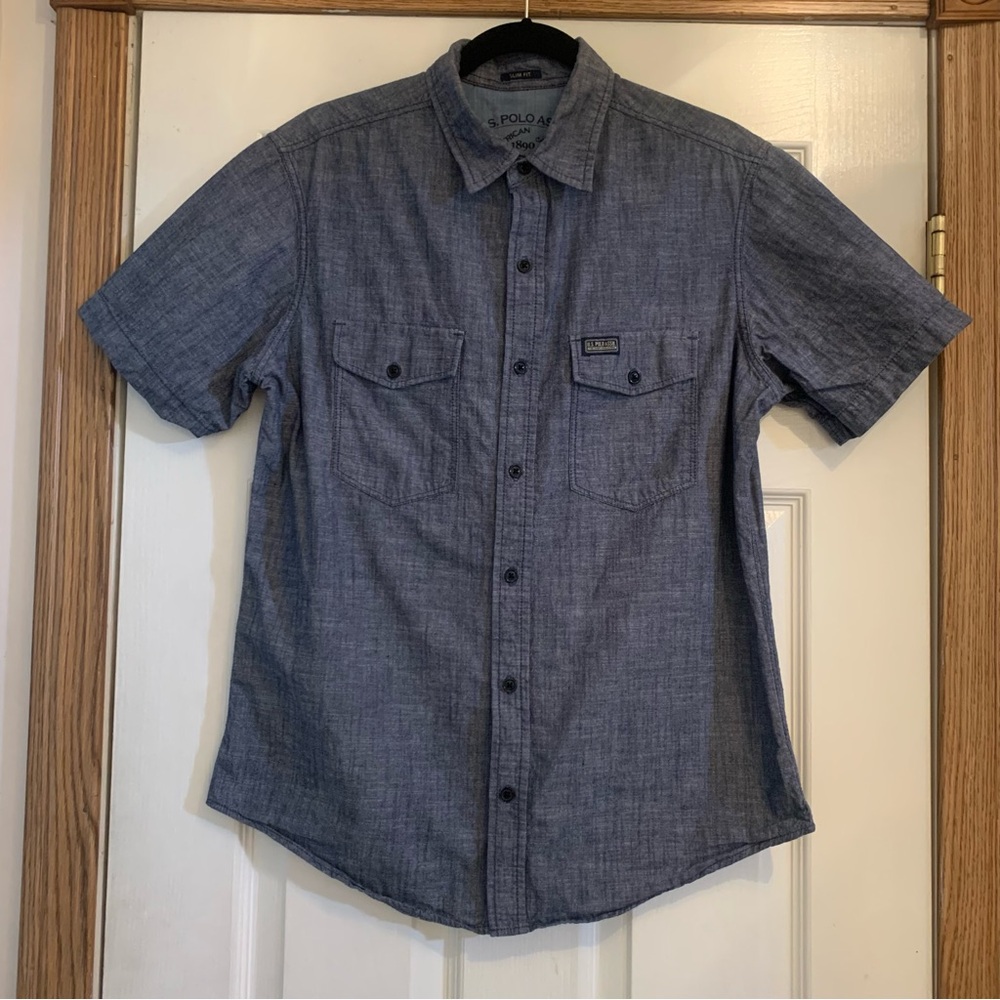 U.S. Polo Assn. Men's Washed Out Blue Short Sleeve Shirt
